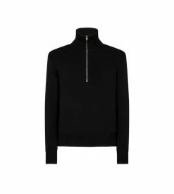 TOM FORD MERINO SILK HALF ZIP FUNNEL - BLACK