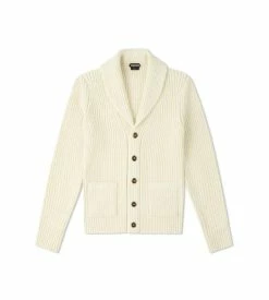 TOM FORD CASHMERE MOHAIR SHAWL COLLAR CARDIGAN - IVORY