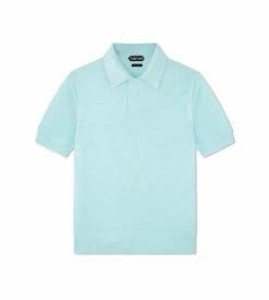 TOM FORD VISCOSE SILK MICRO TEXTURE POLO - CELESTE BLUE