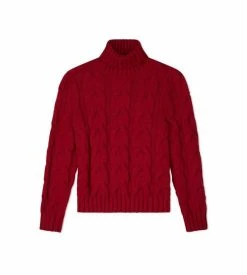 TOM FORD BABY YAK CABLE KNIT ROLL NECK - RED