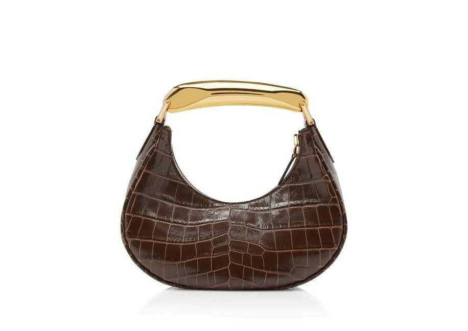 TOM FORD SHINY STAMPED CROCODILE LEATHER BIANCA MINI HOBO - CHESTNUT - Image 3