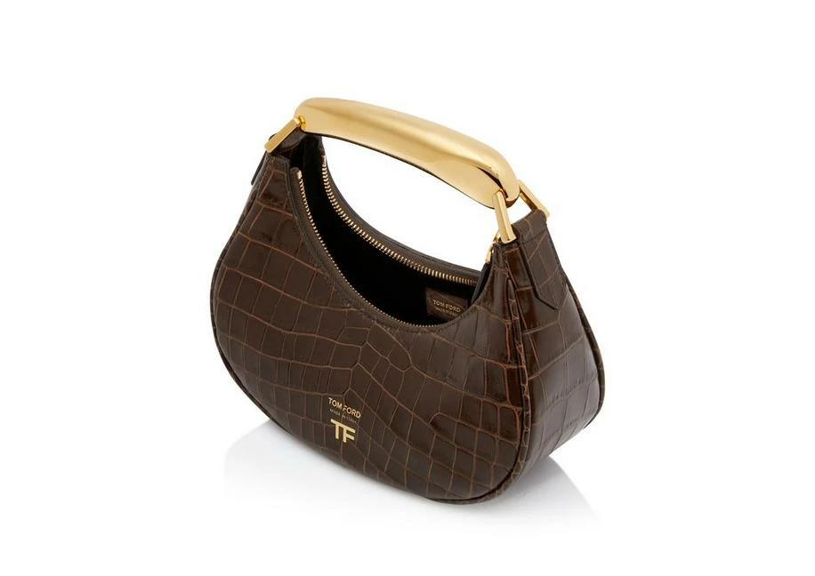 TOM FORD SHINY STAMPED CROCODILE LEATHER BIANCA MINI HOBO - CHESTNUT - Image 4