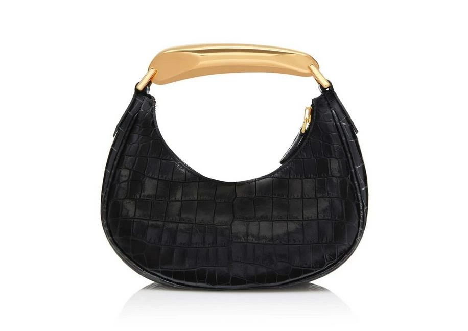 TOM FORD SHINY STAMPED CROCODILE LEATHER BIANCA MINI HOBO - BLACK - Image 3
