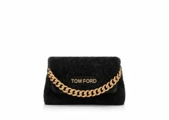 TOM FORD SHEARLING LABEL MINI CHAIN BAG - BLACK