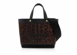 TOM FORD NYLON ANIMALIER T SCREW MINI E/W SHOPPING BAG - BROWN + BLACK