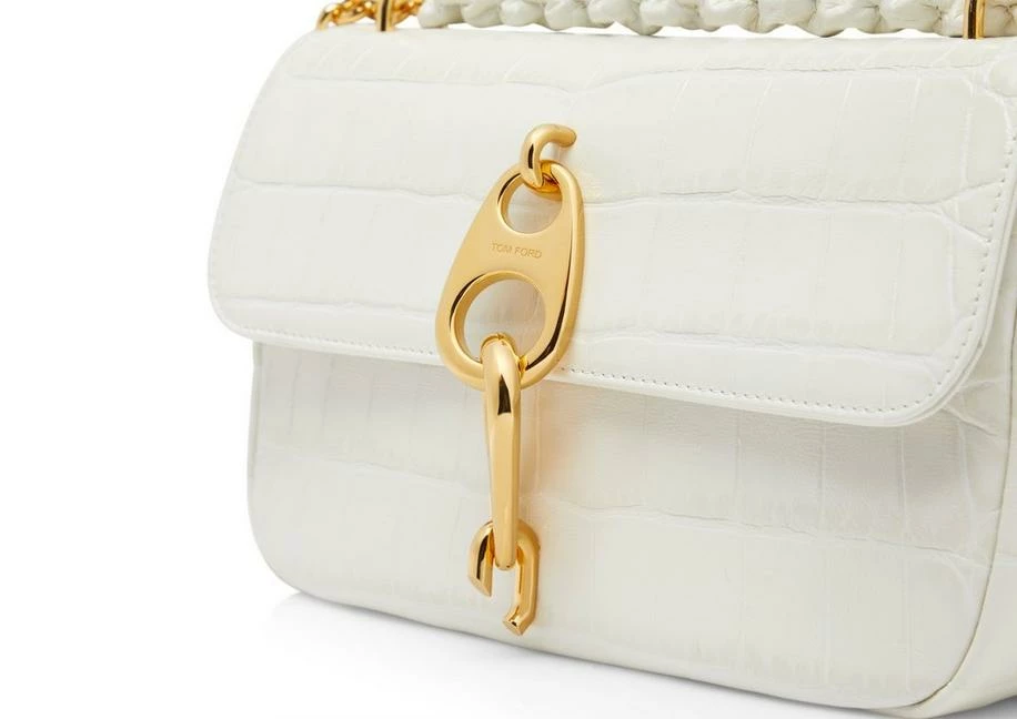 TOM FORD STAMPED CROC LEATHER CARINE MEDIUM SHOULDER BAG - CHALK - Image 5