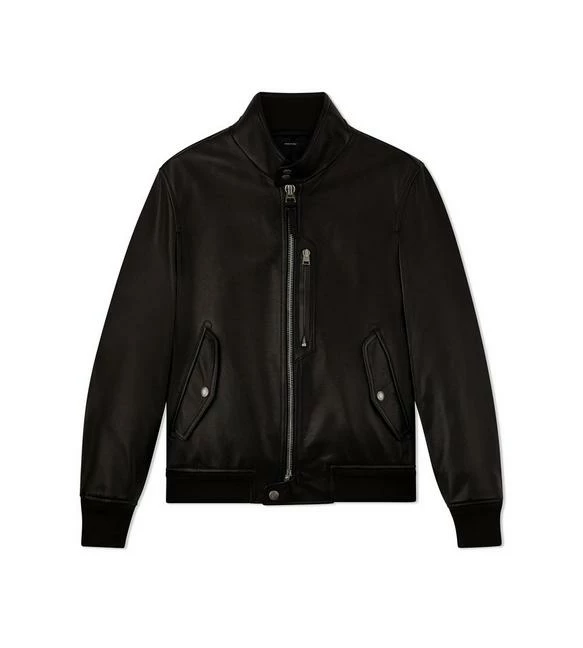 TOM FORD GRAIN LEATHER HARRINGTON WITH ZIP - BLACK