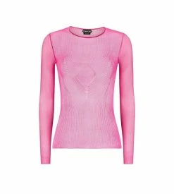 TOM FORD FINE SILK RIB CREWNECK TOP - CARMINE ROSE