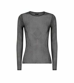 TOM FORD FINE SILK RIB CREWNECK TOP - BLACK