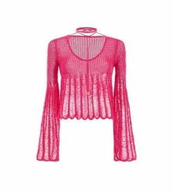 TOM FORD COTTON LARGE LADDER KNIT TOP - CARMINE ROSE