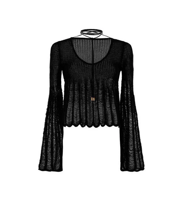 TOM FORD COTTON LARGE LADDER KNIT TOP - BLACK