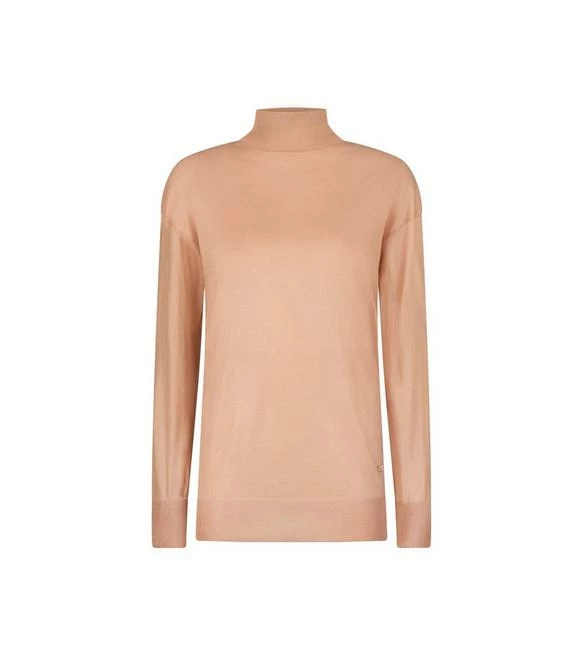 TOM FORD GLOSSY VISCOSE ZIPPED MOCKNECK TOP - CAMEO