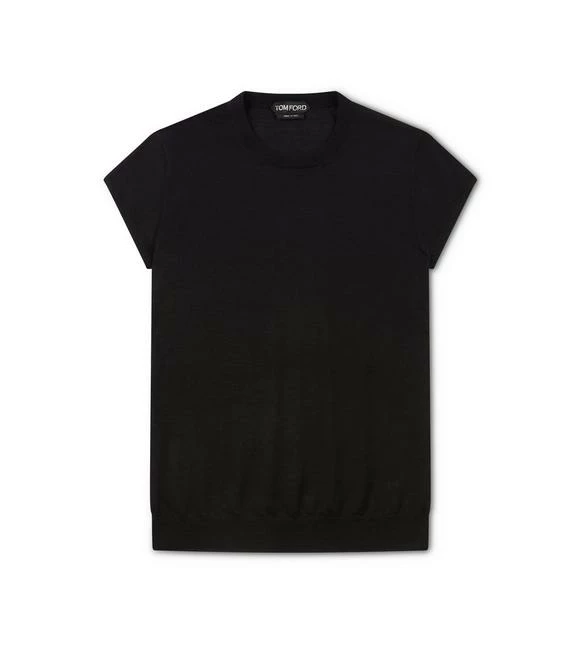 TOM FORD FINE CASHMERE SILK FITTED T-SHIRT - BLACK