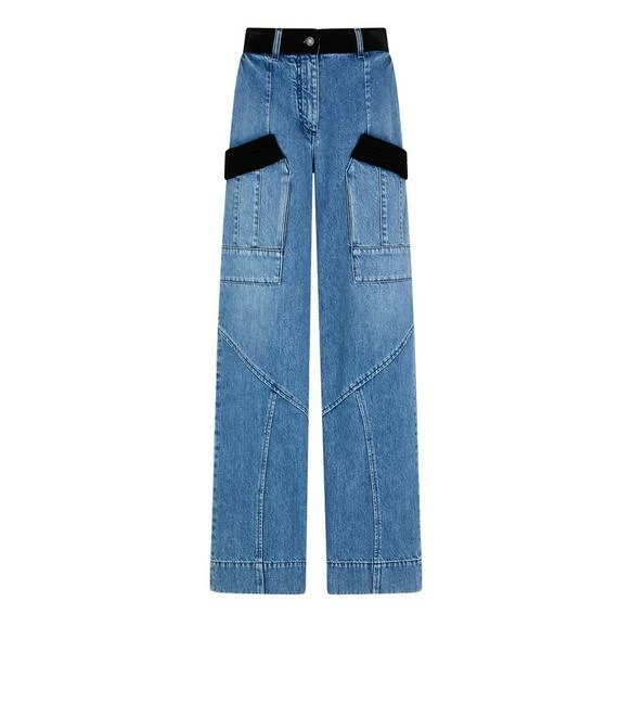 TOM FORD DENIM & VELVET WIDE LEG PANTS - LIGHT BLUE