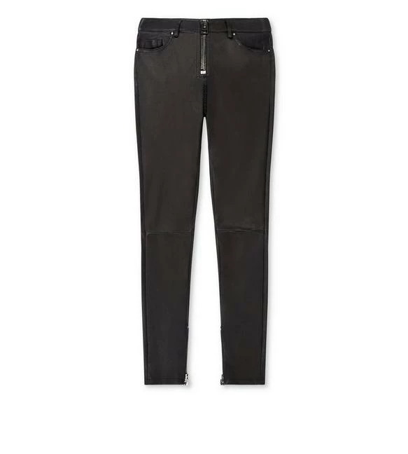 TOM FORD STRETCH LEATHER ZIP FRONT LEGGINGS - BLACK