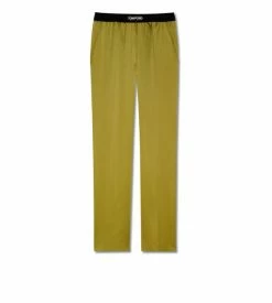 TOM FORD STRETCH SILK SATIN PJ PANTS - ARMY GREEN
