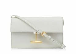 TOM FORD GRAIN LEATHER TARA WALLET ON STRAP - CHALK