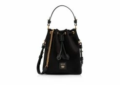 TOM FORD SATIN DISCO SMALL BUCKET ON CHAIN - BLACK