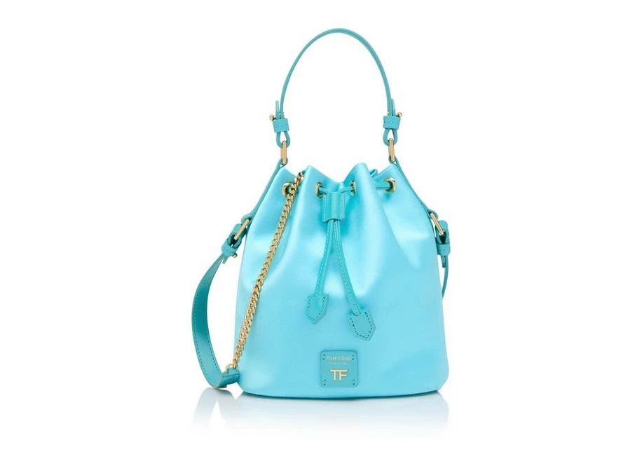 TOM FORD SATIN DISCO SMALL BUCKET ON CHAIN - AQUA