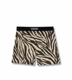TOM FORD ZEBRA PRINTED SILK BOXER SHORTS - BLACK + BEIGE