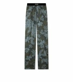 TOM FORD DUSTY HIBISCUS SILK PAJAMA PANTS - GREEN