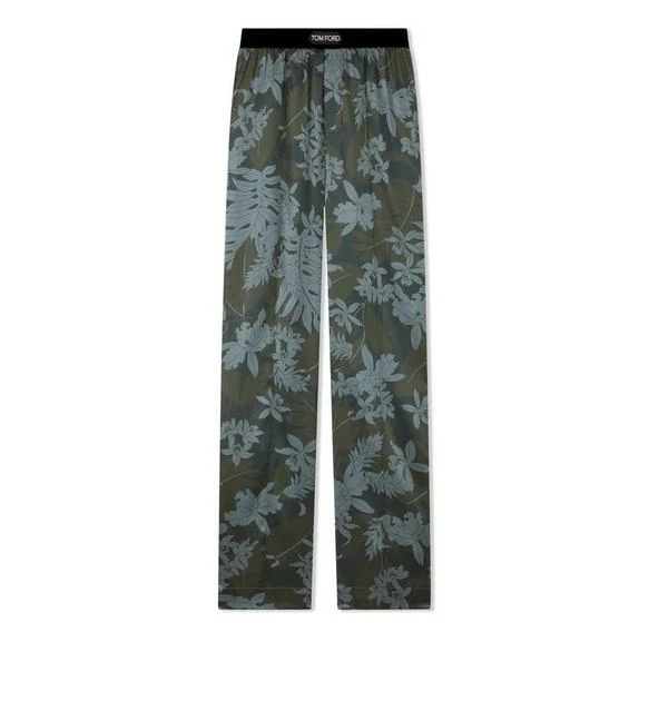 TOM FORD DUSTY HIBISCUS SILK PAJAMA PANTS - GREEN