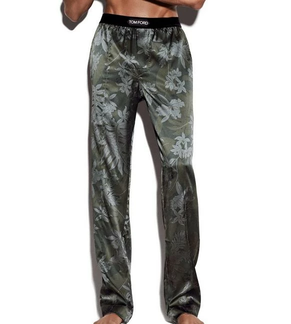 TOM FORD DUSTY HIBISCUS SILK PAJAMA PANTS - GREEN - Image 2