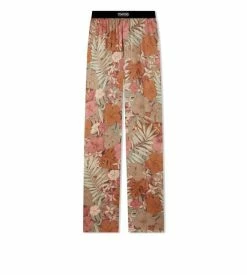 TOM FORD DUSTY HIBISCUS SILK PAJAMA PANTS - PINK/GREEN