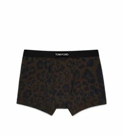 TOM FORD LEOPARD COTTON BOXER BRIEFS - DARK BROWN