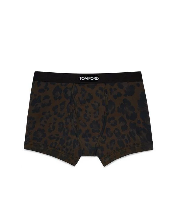 TOM FORD LEOPARD COTTON BOXER BRIEFS - DARK BROWN