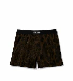 TOM FORD LEOPARD SILK BOXERS - DARK BROWN