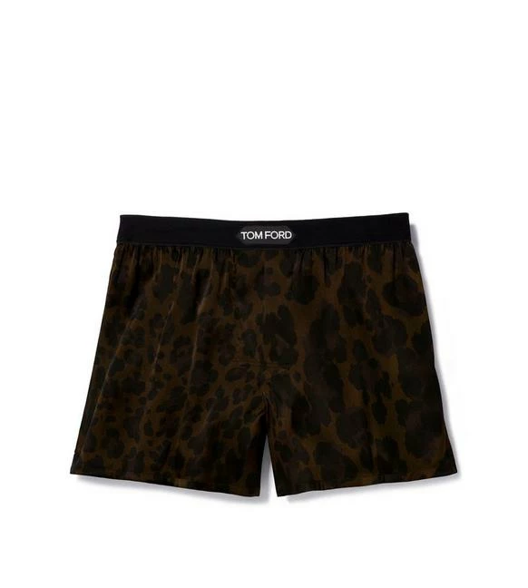 TOM FORD LEOPARD SILK BOXERS - DARK BROWN