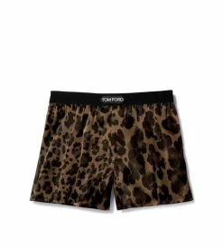 TOM FORD LEOPARD SILK BOXERS - LIGHT BROWN