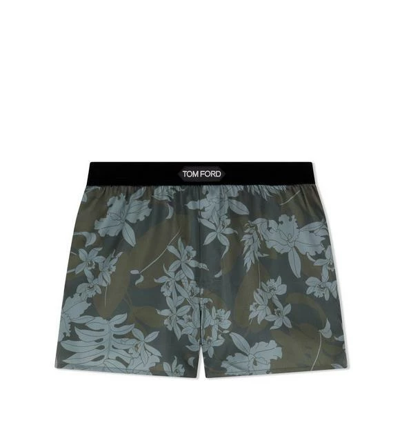 TOM FORD DUSTY HIBISCUS SILK BOXERS - GREEN