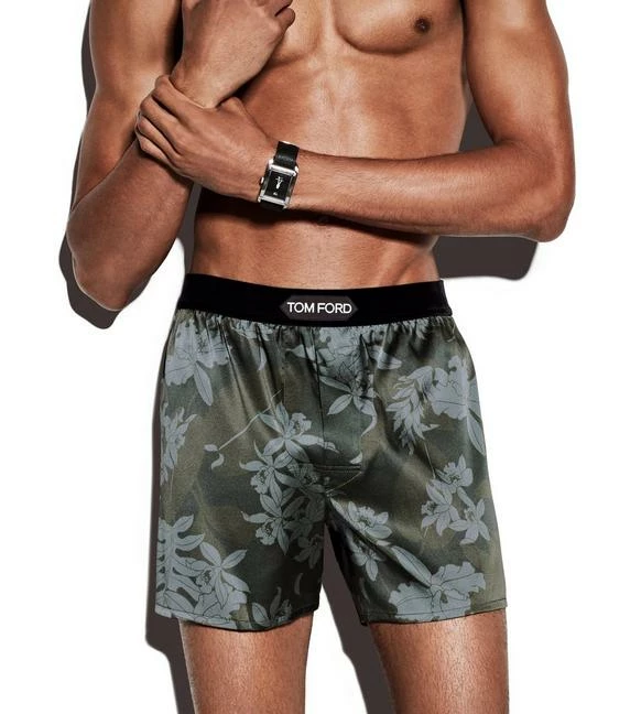 TOM FORD DUSTY HIBISCUS SILK BOXERS - GREEN - Image 2