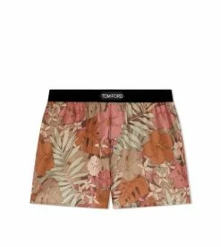 TOM FORD DUSTY HIBISCUS SILK BOXERS - PINK/GREEN