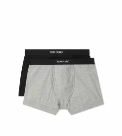 TOM FORD COTTON BOXER BRIEFS TWO PACK - BLACK/GREY
