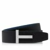 TOM FORD SMALL GRAIN LEATHER T ICON BELT - BLACK + ULTRAMARINE