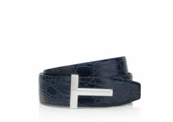 TOM FORD CROCODILE ICON BELT - DARK NAVY