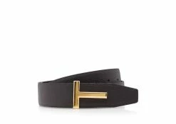 TOM FORD GRAIN LEATHER T ICON BELT - BROWN + BLACK