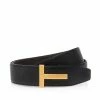 TOM FORD GRAIN LEATHER RIDGE T BELT - BROWN + BLACK