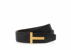 TOM FORD GRAIN LEATHER RIDGE T BELT - BROWN + BLACK