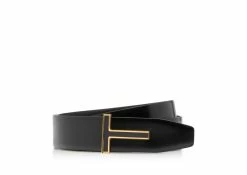 TOM FORD SMOOTH LEATHER ENAMEL INSERT T BELT - BLACK