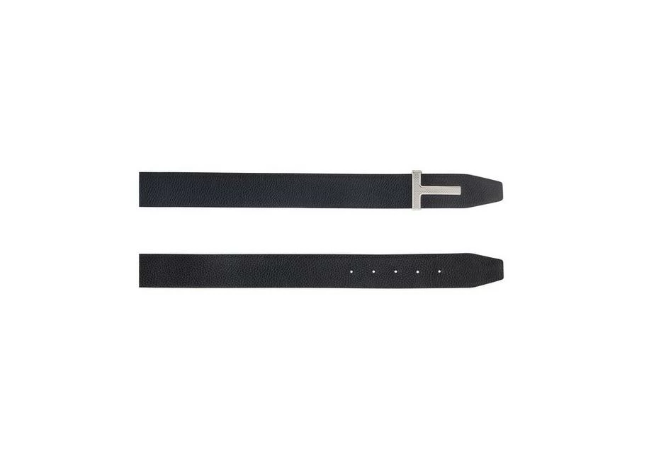 TOM FORD GRAIN LEATHER TEXTURED T BELT - DARK NAVY + BLACK - Image 2