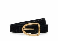 TOM FORD CRACKLED LEATHER ANGLED BUCKLE BELT - BLACK