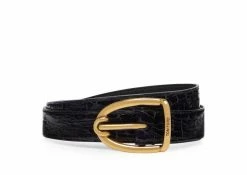 TOM FORD CRACKLED LEATHER ANGLED BUCKLE BELT - DARK PURPLE