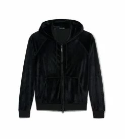 TOM FORD FLUID MODAL VELOUR HOOD ZIP THROUGH - BLACK