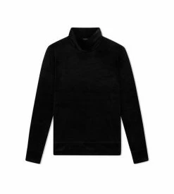 TOM FORD JERSEY VELVET MOCK NECK - BLACK