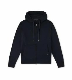 TOM FORD INTERLOCK CASHMERE HOODIE - NAVY