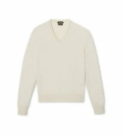 TOM FORD CASHMERE SILK V NECK KNIT - BUTTER